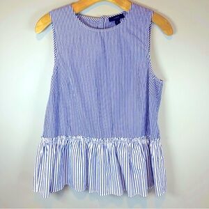 J. Crew Striped Sleeveless Peplum Top Back Buttons Cotton Size Small Blue White